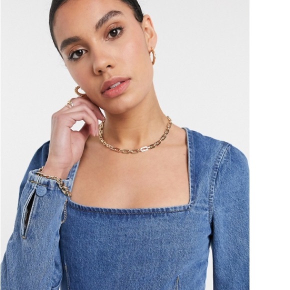 ASOS Tall ASOS DESIGN Tall split sleeve mini dress in lightwash - Picture 3 of 6